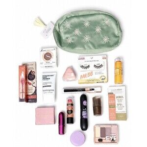 16 Pc Makeup Beauty Lot NEW GrandeBROW Milani Essence CoverGirl + Cosmetic Bag